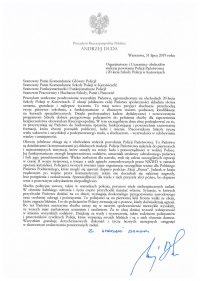 List Prezydenta Andrzeja Dudy z okazji obchodów Święta Policji i 20-lecia Szkoły Policji w Katowicach