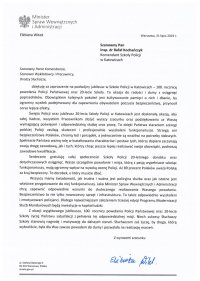 List Minister Spraw Wewnętrznych i Administracji Elżbiety Witek z okazji obchodów Święta Policji i 20-lecia Szkoły Policji w Katowicach